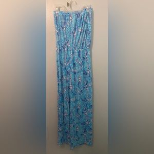 Lilly Pulitzer Blue Floral Mermaid Printed Strapless Maxi Dress Size XS